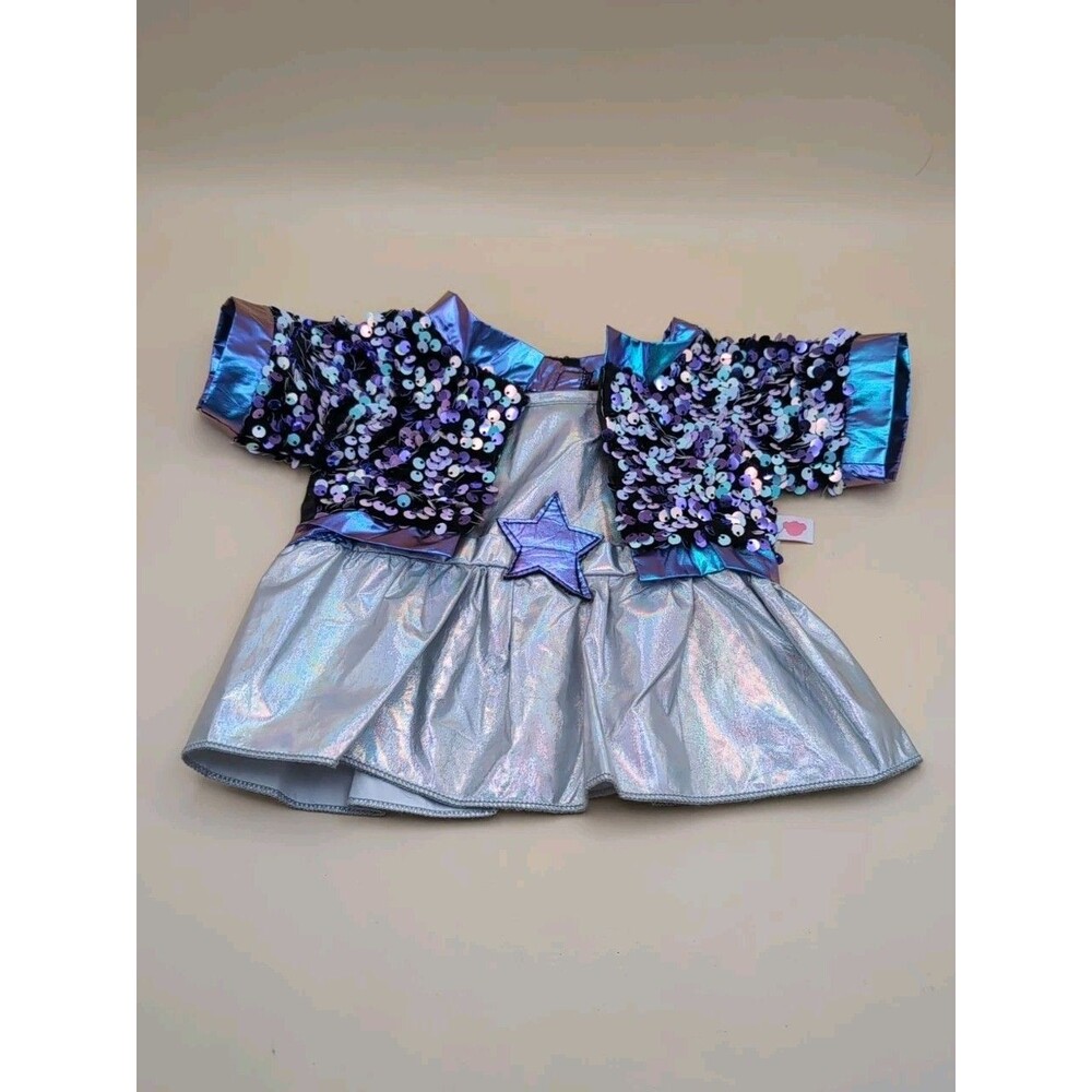 Build-A-Bear Honey Girls Sequin Star Dress Silver Blue Outfit Costume Clothes